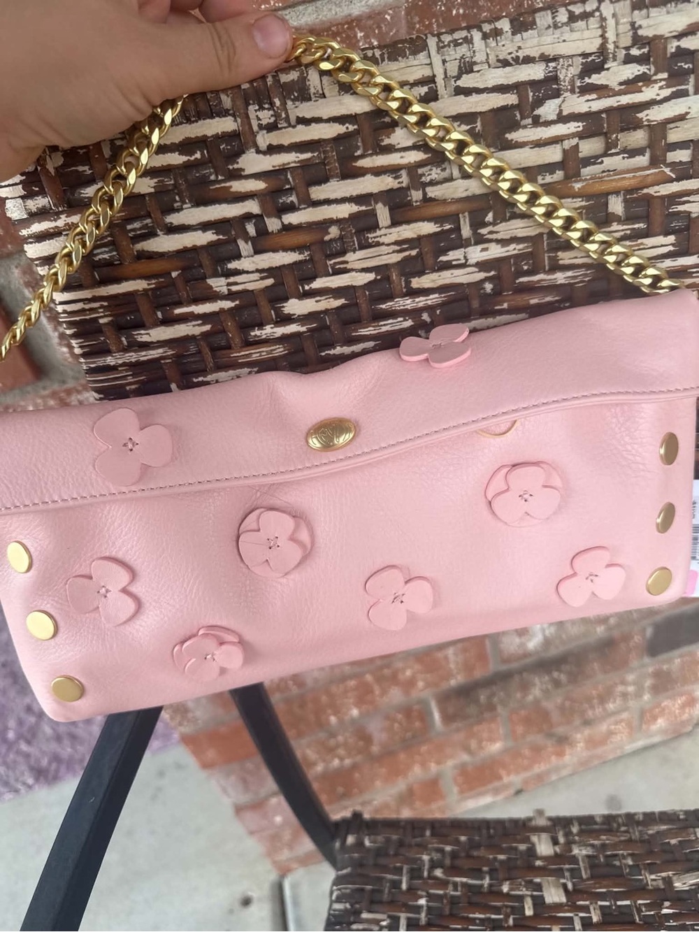 Hammitt Invitation Clutch Bag Flamingo Pink Flora Leather Brushed